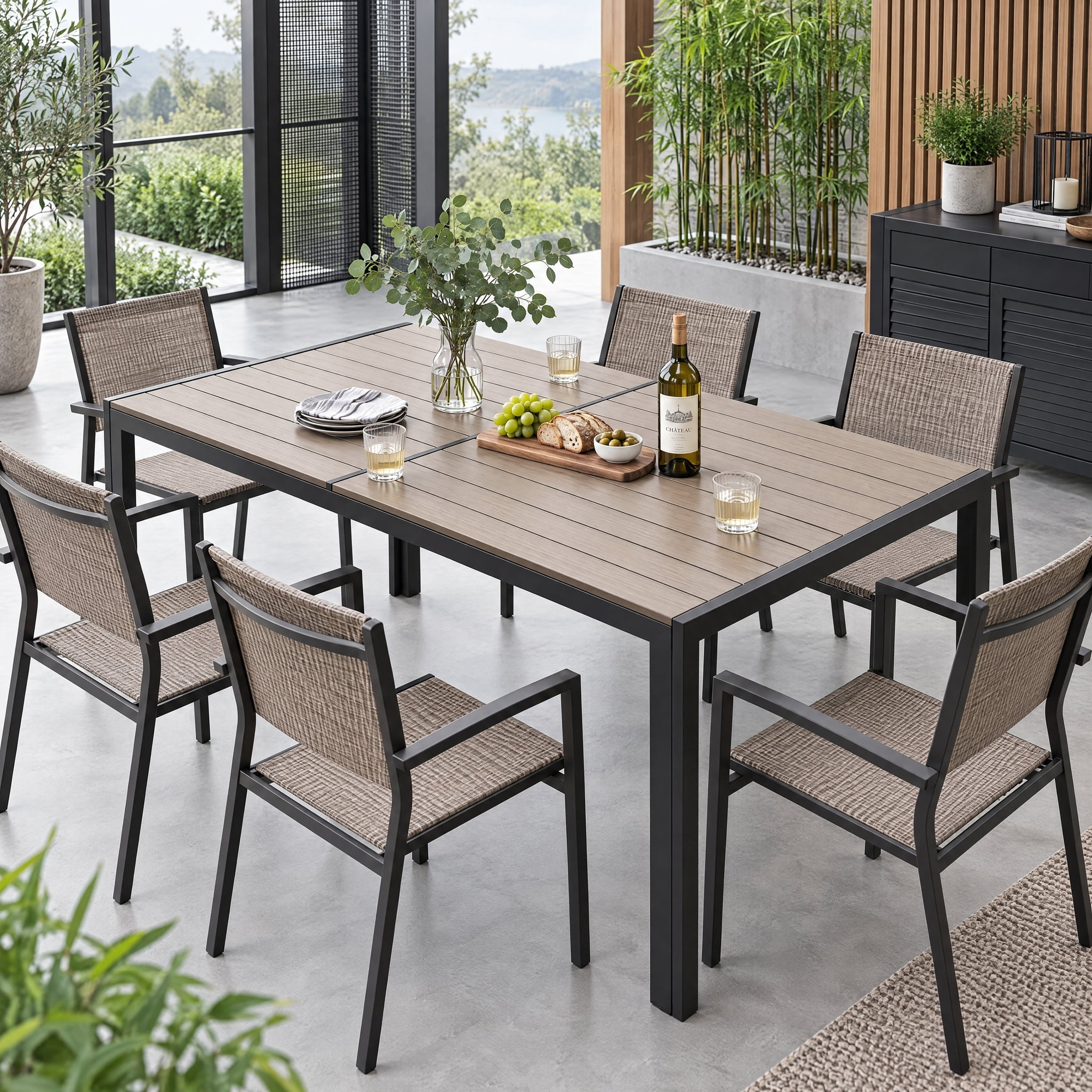 Lacoo Outdoor Dining Table, 59" x 36" 6‑Person Patio Table, Weather Resistant Rectangular Patio Dining Table for Backyard Garden Deck