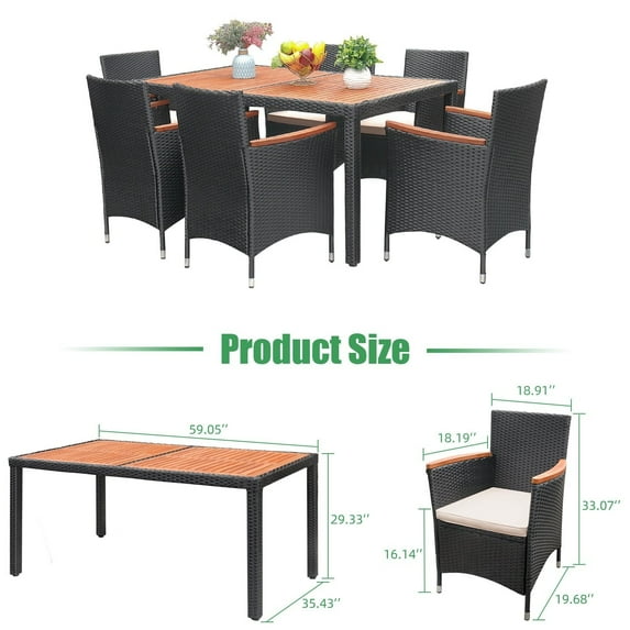 Lacoo PE Wicker/ Acacia Wood Outdoor Patio Dining Set 7-Piece Sets