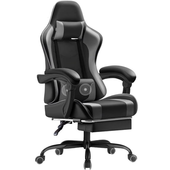 Homall Gaming Chair Massage Ergonomic Gamer Chair Height Adjustable Racing Chair PU Leather Computer Chair with Footrest & Lumbar Support, Gray
