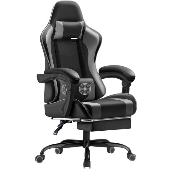 Homall PU Leather Gaming Chair Massage Ergonomic Gamer Chair Height Adjustable Computer Chair with Footrest & Lumbar Support,Gray