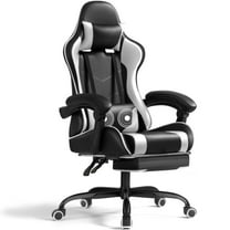 Lacoo PU Leather Gaming Chair Massage Ergonomic Gamer Chair Height Adjustable Computer Chair with Footrest & Lumbar Support, White