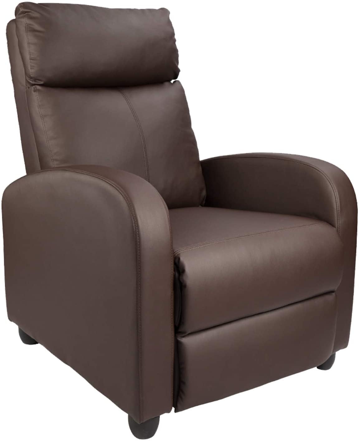 Walnew Brown PU Leather Single Sofa Recliner with Padded Seat and Backrest, Multi-Positions