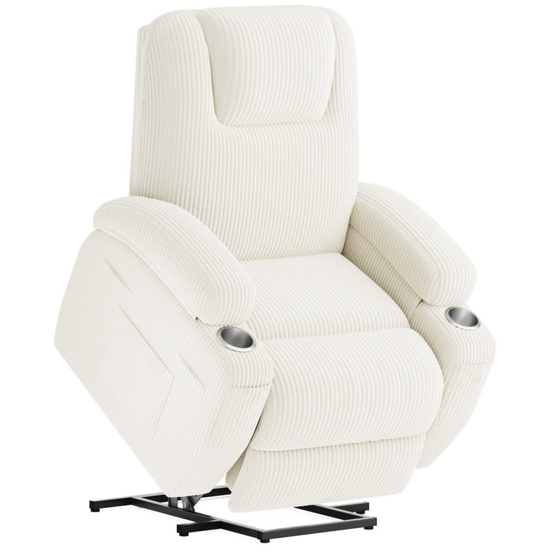 Lacoo Power Lift Recliner Chair with Massage Ergonomic Chair for Elderly with Infinite Position Side Pocket, Corduroy Beige