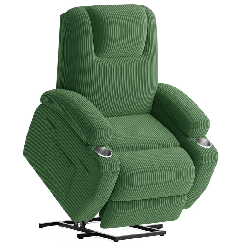 Lacoo Power Lift Recliner Chair with Massage Ergonomic Chair for Elderly with Infinite Position Side Pocket, Corduroy Green