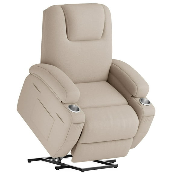 Lacoo Power Lift Recliner Chair with Massage Ergonomic Chair for Elderly with Infinite Position Side Pocket, Linen Beige