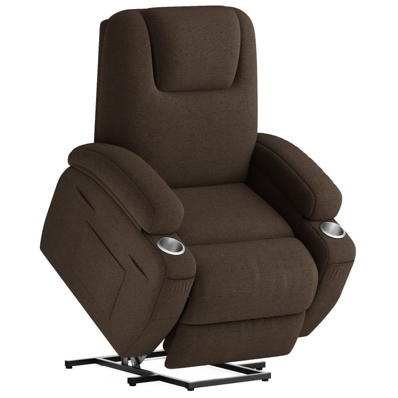 Lacoo Power Lift Recliner Chair with Massage Ergonomic Chair for Elderly with Infinite Position Side Pocket, Linen Brown