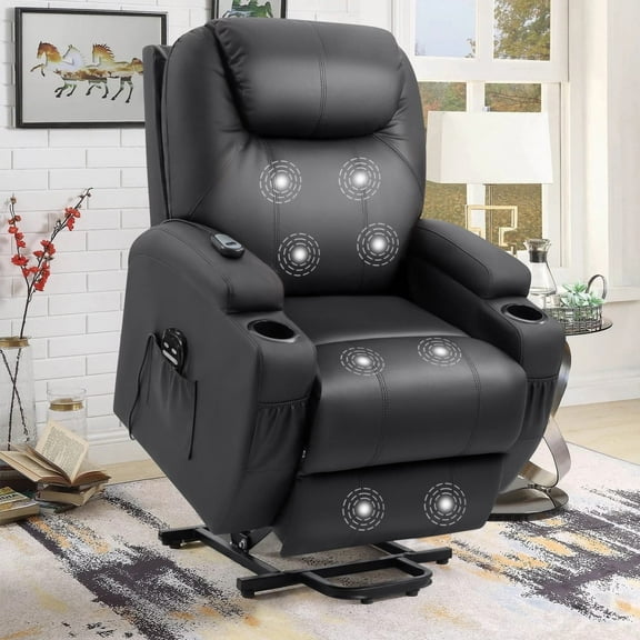 Lacoo Power Lift Recliner with Massage, Black Faux Leather