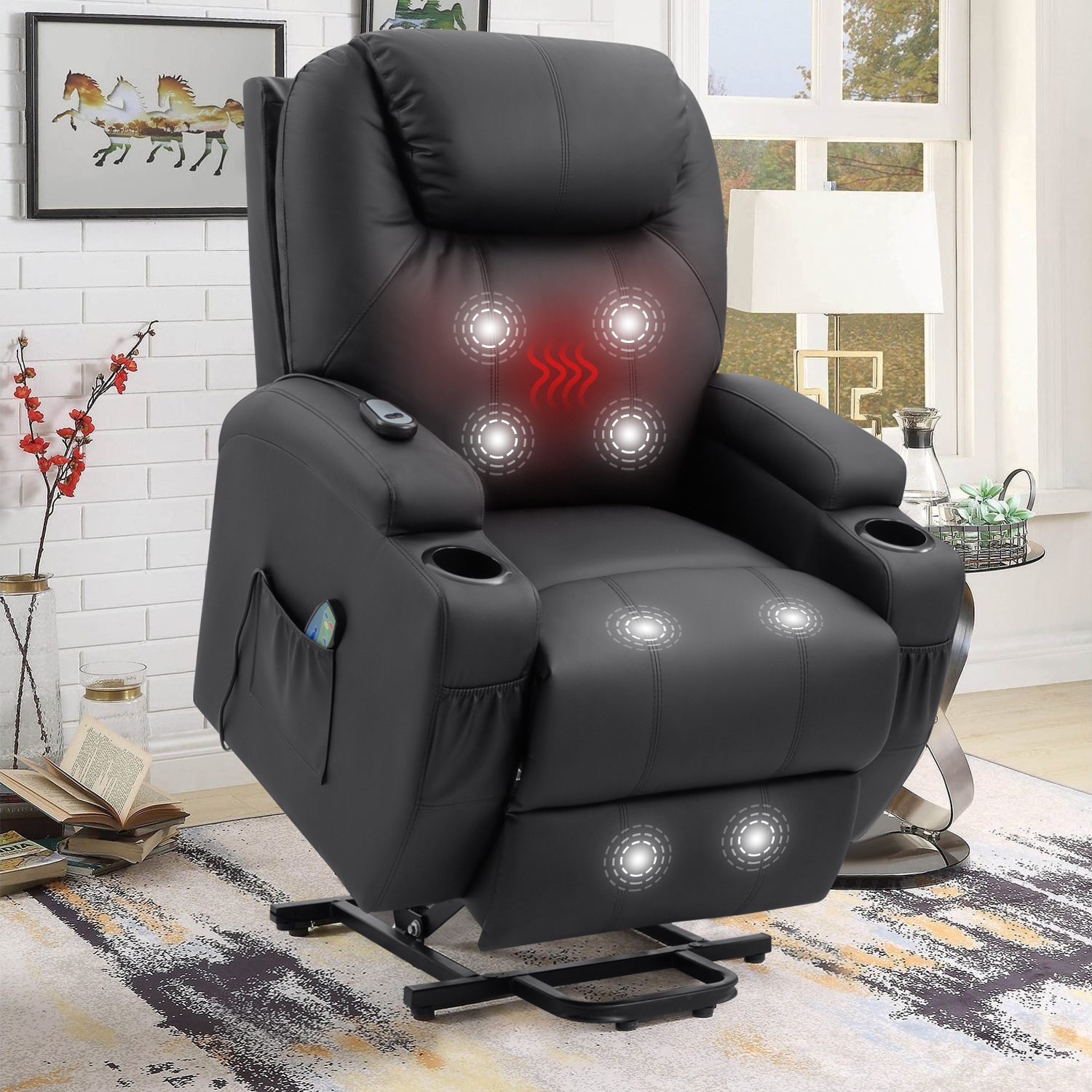 Lacoo Power Lift Recliner with Massage and Heat, Black Faux Leather ...
