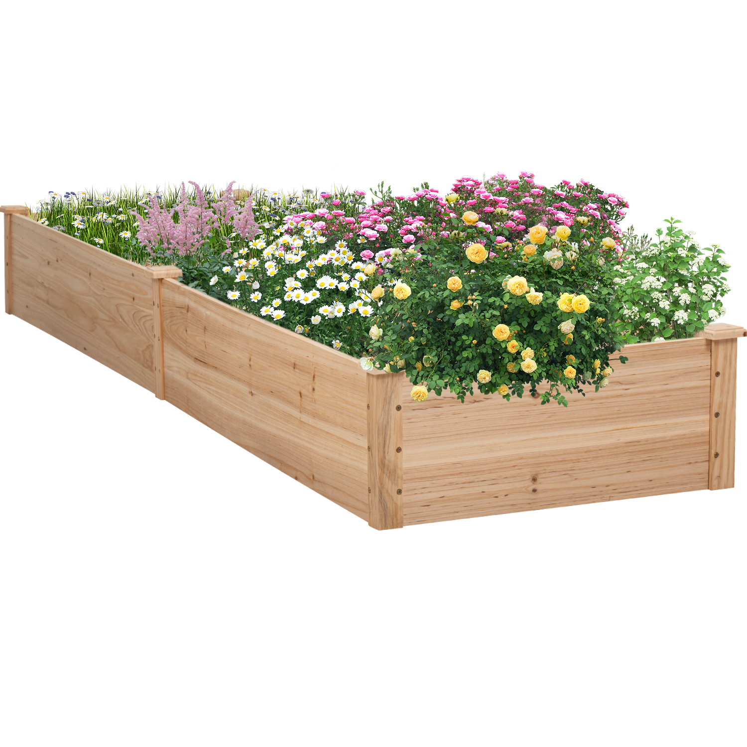 Lacoo Raised Garden Bed 92x22x9in Divisible Wooden Planter Box Outdoor Patio Elevated Garden Box Kit to Grow Flower, Fruits, Herbs and Vegetables for Backyard, Patio, Balcony - Natural - image 1 of 9