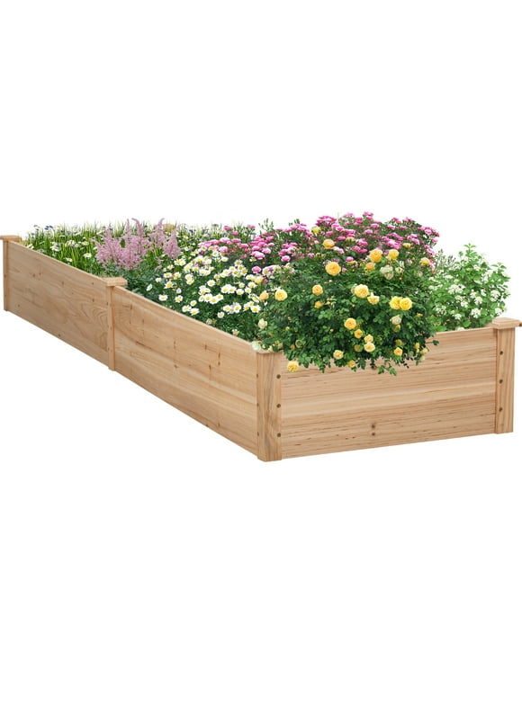 Lacoo Raised Garden Bed 92x22x9in Divisible Wooden Planter Box Outdoor Patio Elevated Garden Box Kit to Grow Flower, Fruits, Herbs and Vegetables for Backyard, Patio, Balcony - Natural