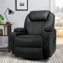 Lacoo Rotary Massage Heated Function Recliner, PU Leather Single Living Room Sofa Seat, Black, 31.75" L x 31" W x 90" H