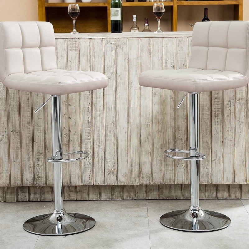 Lacoo Set of 2 Bar Stools Adjustable Swivel Armless Barstools with PU Leather, Beige