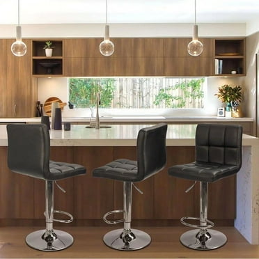 Lacoo Set of 2 Bar Stools Adjustable Swivel Armless Barstools with PU Leather, Black