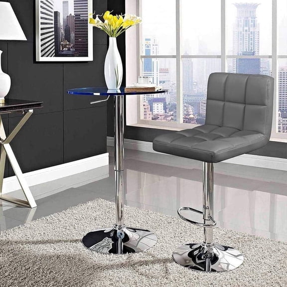 Lacoo Set of 2 Bar Stools Adjustable Swivel Armless Barstools with PU Leather, Gray