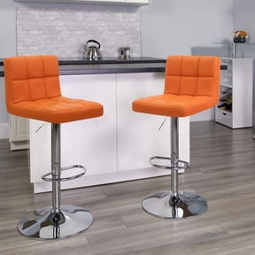 Lacoo Set of 2 Bar Stools Adjustable Swivel Armless Barstools with PU Leather, Orange