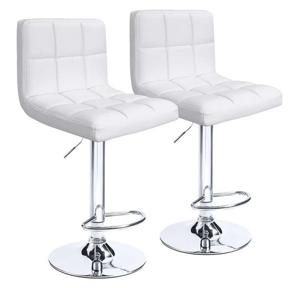 Lacoo Set of 2 Bar Stools Adjustable Swivel Armless Barstools with PU Leather, White