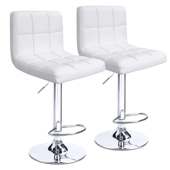 Lacoo Set of 2 Bar Stools Adjustable Swivel Armless Barstools with PU Leather, White