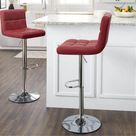 Lacoo Set of 2 Bar Stools Adjustable Swivel Armless Barstools with PU Leather, Wine Red