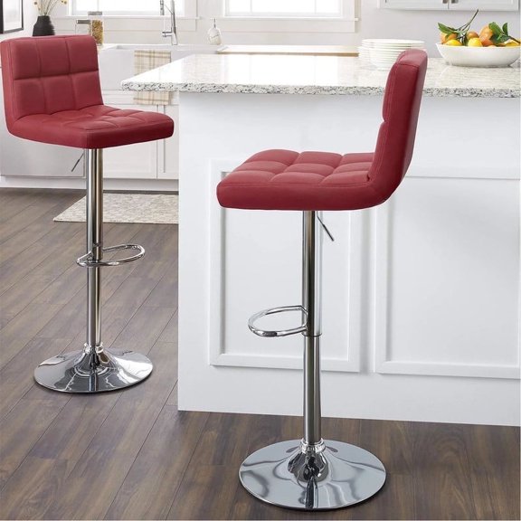Lacoo Set of 2 Bar Stools Adjustable Swivel Armless Barstools with PU Leather, Wine Red