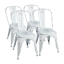 Lacoo Set of 4 Distressed Style Stackable Kitchen Dining Bistro Cafe Metal Chairs, Distressed White