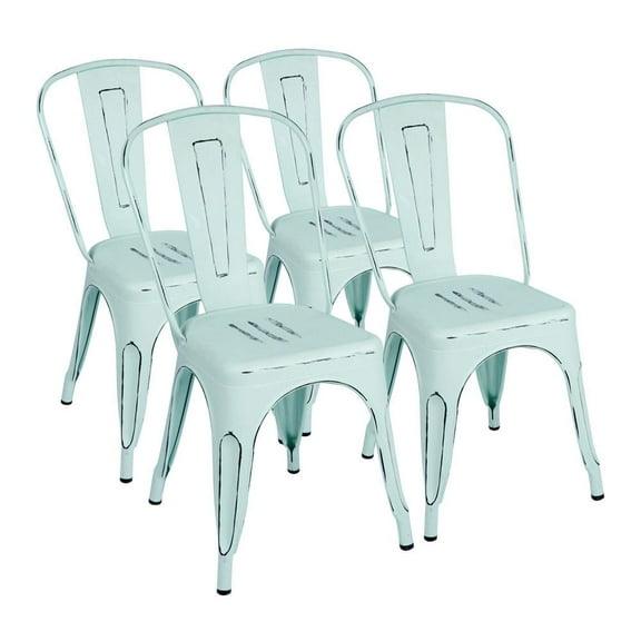 Lacoo Set of 4 Distressed Style Stackable Kitchen Dining Bistro Cafe Metal Chairs, Dream Blue