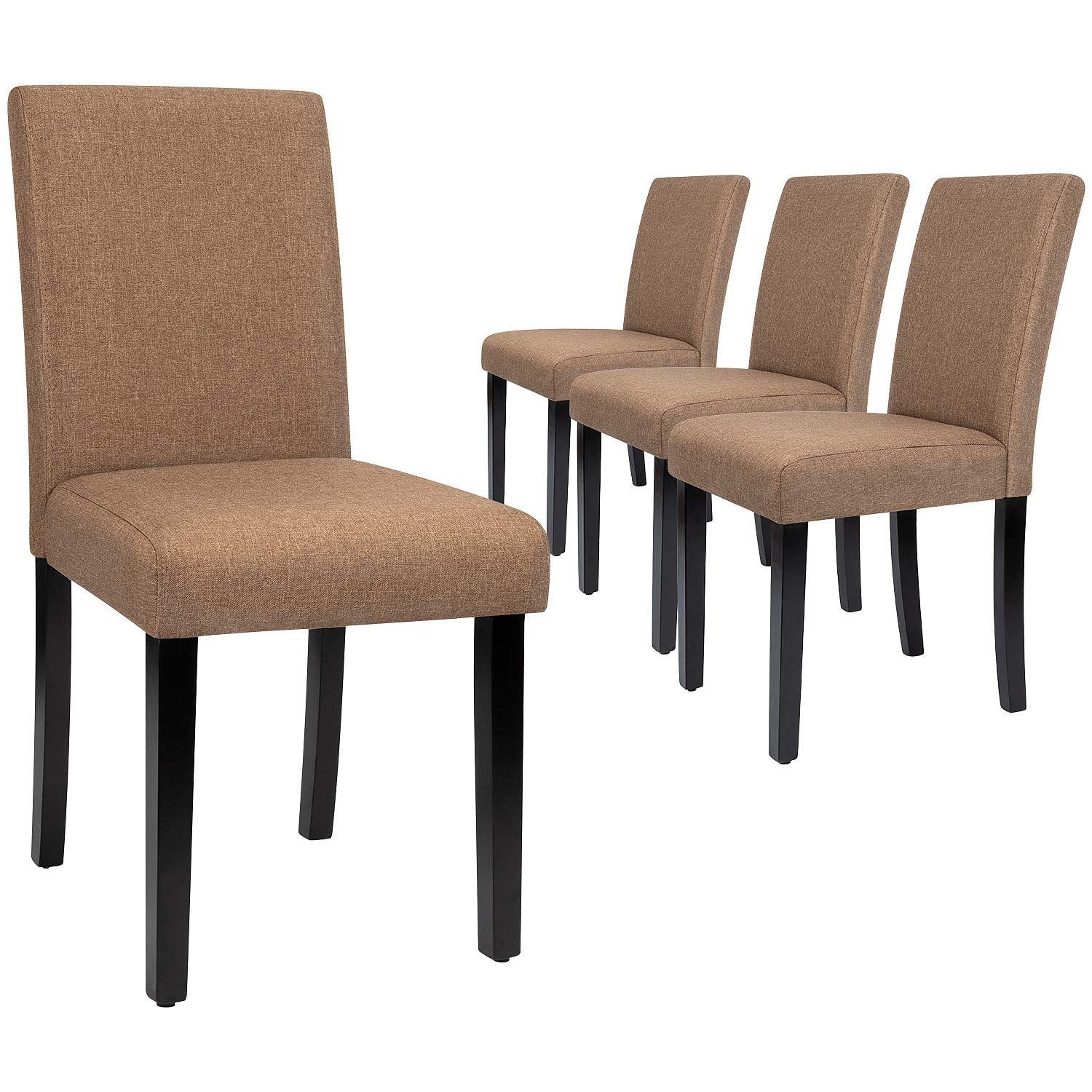 Lacoo Set of 4 Modern Upholstered Dining Chairs with Wood Legs, Brown ...