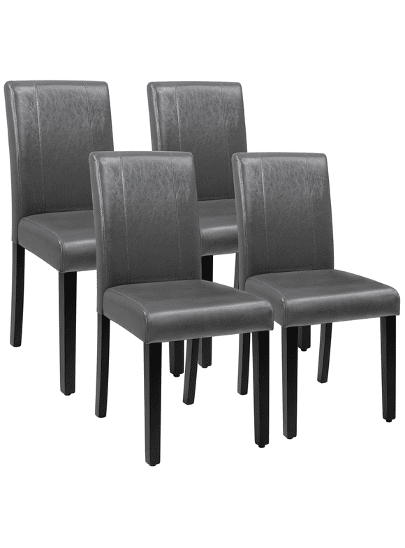 Lacoo Set of 4 Urban Style PU Leather Dining Chairs with Wood Legs, Gray
