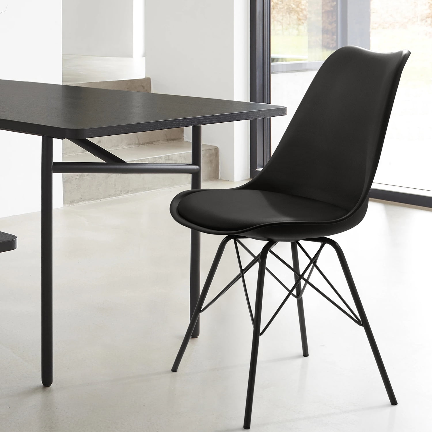 Lacoo Sets of 4 Modern Design Upholstered Dining Chairs with Steel Legs