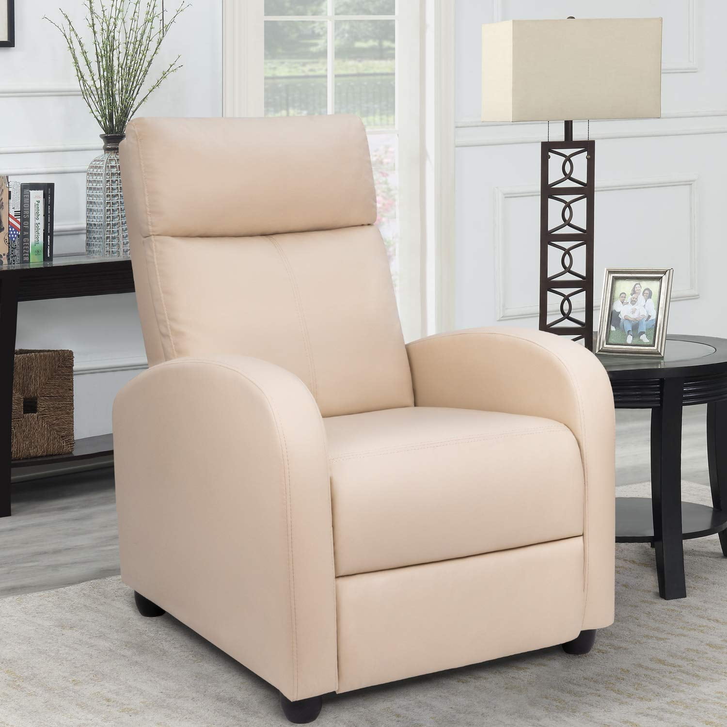 PU Leather Recliner Chair Push Back Recliner Single Sofa Home Theater  Seating Thick Seat Cushion, Backrest and Pocket Spring, Beige – Built to  Order, Made in USA, Custom Furniture – Free Delivery