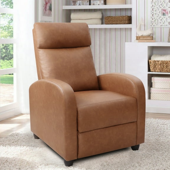 Lacoo Single Recliner Thick Padded Push Back Recliner with Faux Leather, Khaki