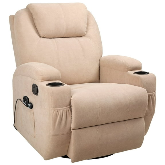 Lacoo Swivel Rocker Recliner with Massage,  Beige Fabric