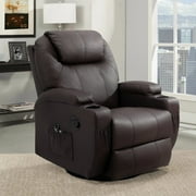 Lacoo Swivel Rocker Recliner with Massage, Brown Faux Leather