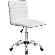 Lacoo Task Chair Desk Chair Mid Back Armless Vanity Chair Swivel Office Rolling Leather Computer Chairs Ribbed Adjustable Conference Chair (White)