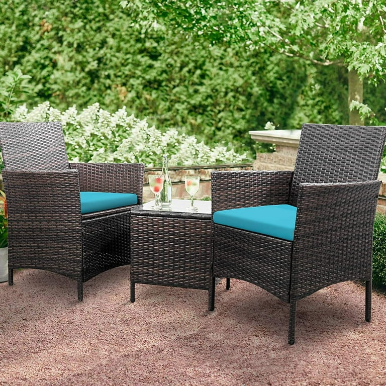 Free Shipping Lacoo Three Pieces Outdoor Conversation Set Patio Set with Table Blue Walmart