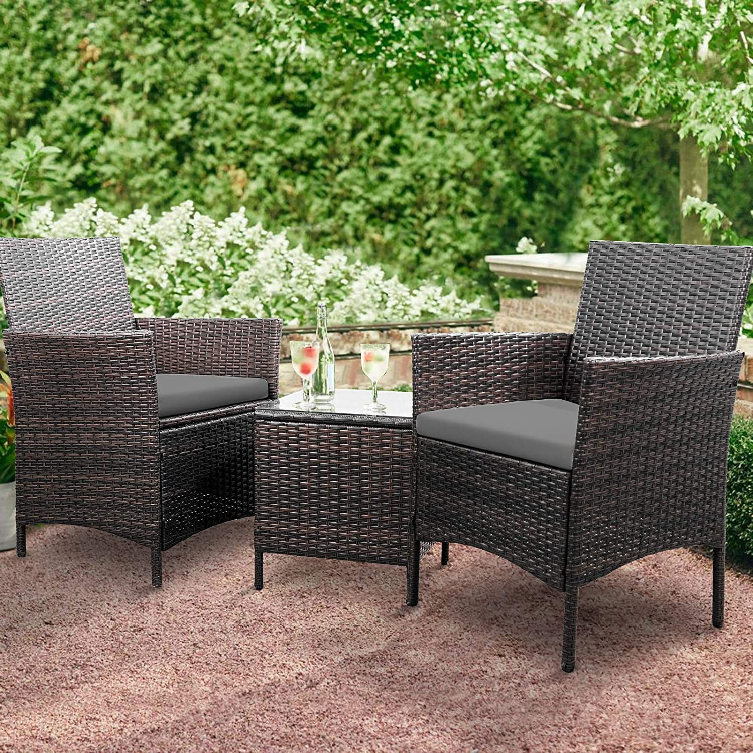 Lacoo Three Pieces Outdoor Conversation Set Patio Set with Table(Gray ...