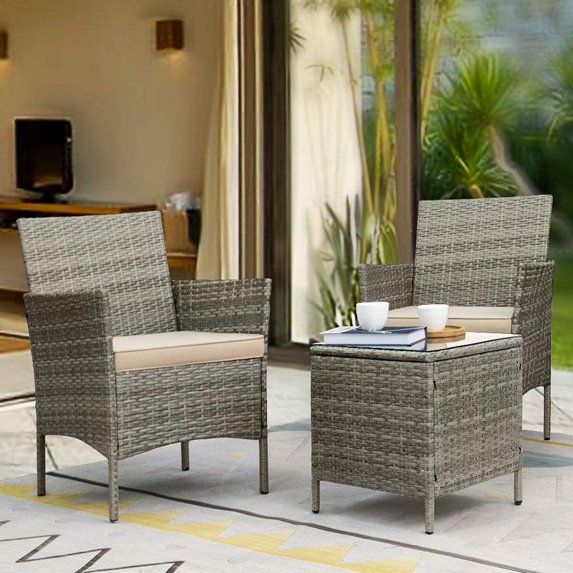 Lacoo Three Pieces Outdoor Conversation Set Patio Set with Table(Grey and Beige)
