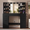 thumbnail image 1 of Lacoo Vanity Desk with Mirror and LED Lights, Makeup Vanity with 7 Drawers & 4 Shelves, Vanity Table with Power Outlet for Bedroom Dressing Room, Black, 1 of 8