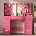 thumbnail image 1 of Lacoo Vanity Desk with Mirror and LED Lights, Makeup Vanity with 7 Drawers & 4 Shelves, Vanity Table with Power Outlet for Bedroom Dressing Room, Dark Pink, 1 of 7