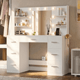 thumbnail image 1 of Lacoo Vanity Set with Mirror and LED Lights, Makeup Vanity with Fast-Charging Outlet, Vanity Table with 7 Drawers & 4 Shelves for Bedroom Dressing Room, White, 1 of 9