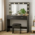 thumbnail image 1 of Lacoo Vanity Set with Mirror and Drawer Makeup Vanity Desk and Chair Set with Lights, Black, 1 of 7