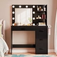 thumbnail image 1 of Lacoo Vanity Desk with Mirror and LED Lights, Makeup Vanity Table with 4 Drawers and Power Outlet for Bedroom, Black, 1 of 7