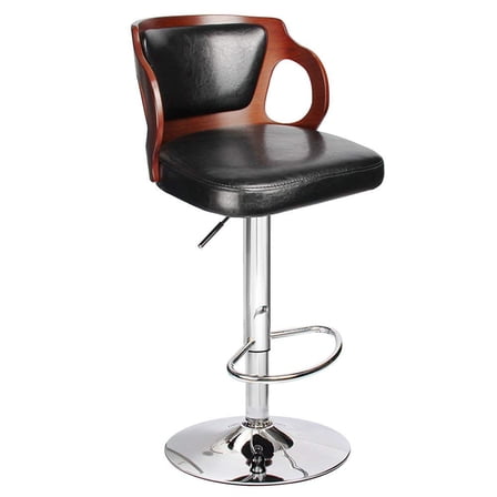 Lacoo Walnut Bentwood Bar Stools with PU Leather ,Black,1 Piece