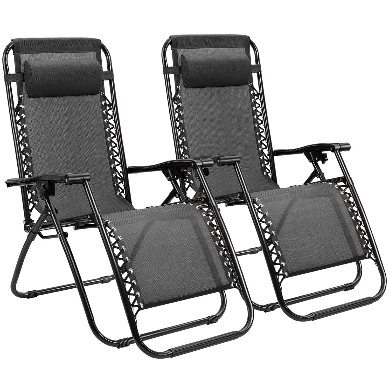 Lacoo Zero Gravity Chair Patio Outdoor Foldable Lawn Lounge Chair Reclining Chair with Adjustable Pillow Pack of 2, Black