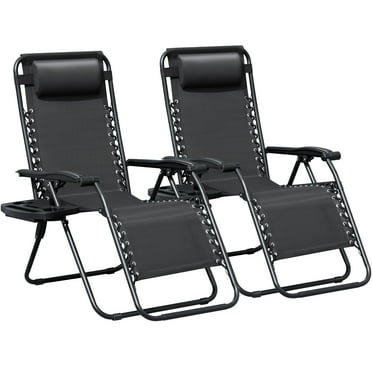 Lacoo 145° Zero Gravity Chair Patio Outdoor Foldable Lawn Lounge Chair Reclining Chair with Adjustable Pillow Pack of 2, Black