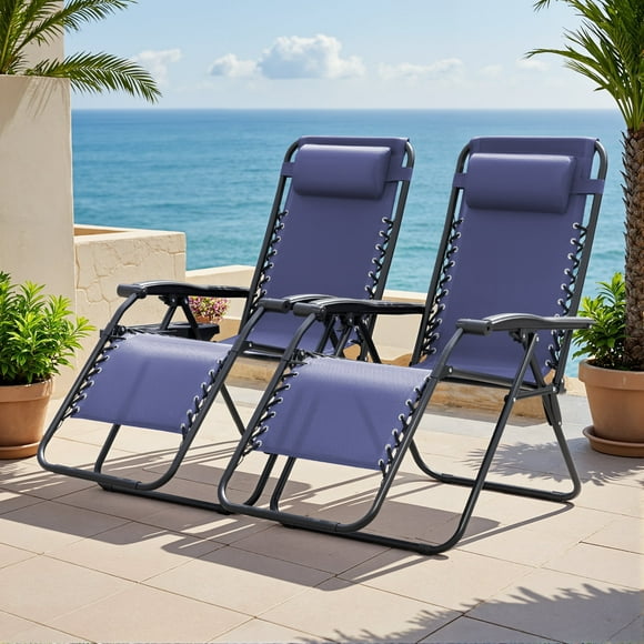 Lacoo Zero Gravity Chair Patio Outdoor Foldable Lawn Lounge Chair Reclining Chair with Adjustable Pillow Pack of 2, Blue