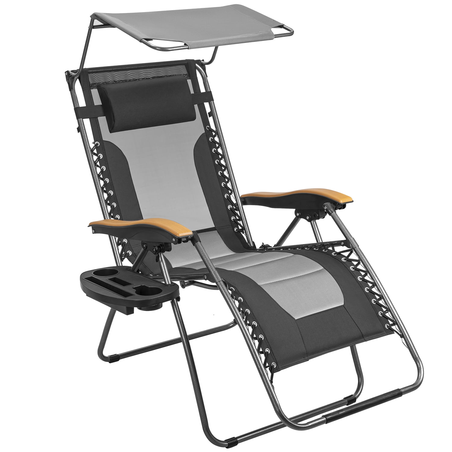 Lacoo Zero Gravity Chair Thick Padded Lounge Recliner with Canopy Wood ...