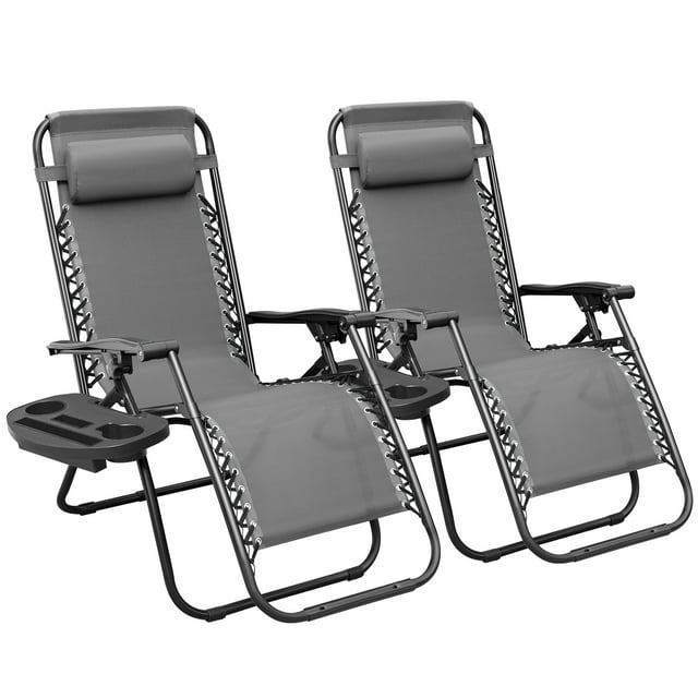 Lacoo Zero Gravity Reclining Outdoor Lounge Chair for 2 with Adjustable Pillow, 2 Pack, Gray