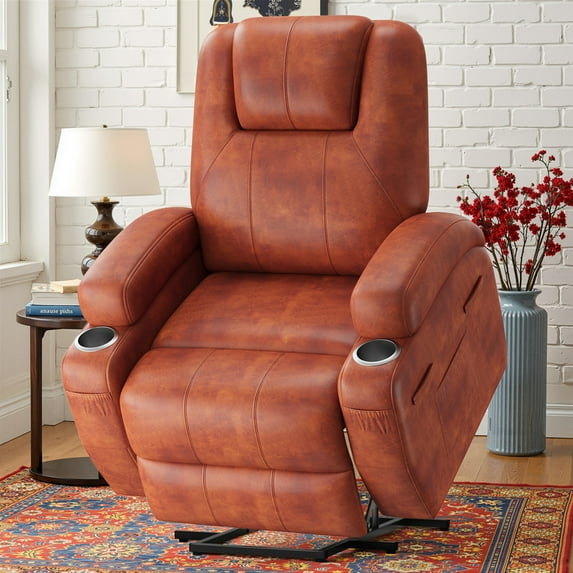 Lacoo power lift electric Massage recliner chair Oversized Single Sofa with Cup Holder for elderly,Brown