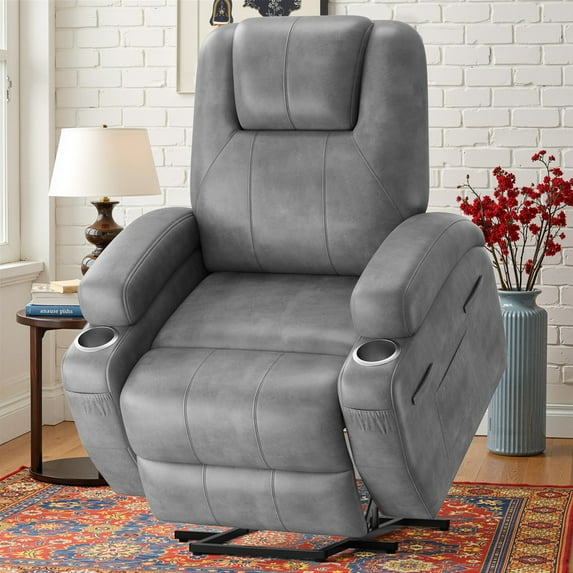 Lacoo power lift electric Massage recliner chair Oversized Single Sofa with Cup Holder for elderly,Gary