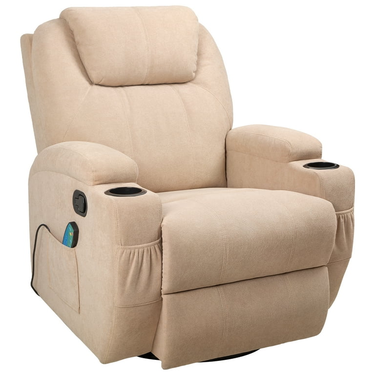 Lacoo swivel heated massage recliner with large headrest and thick  armrests, beige